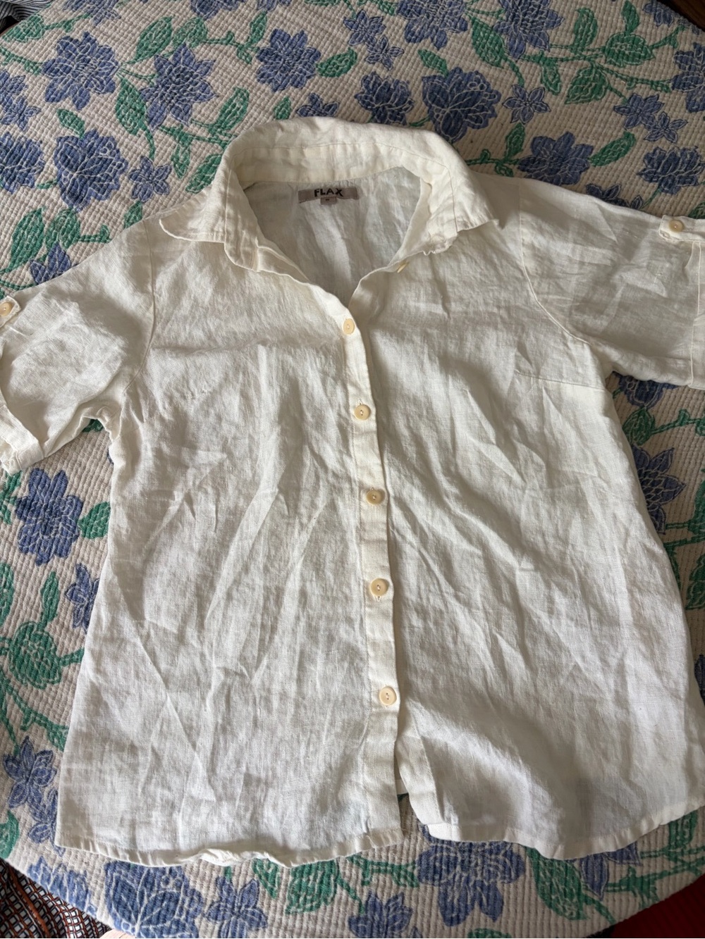 FLAX White Linen Button-Up Small